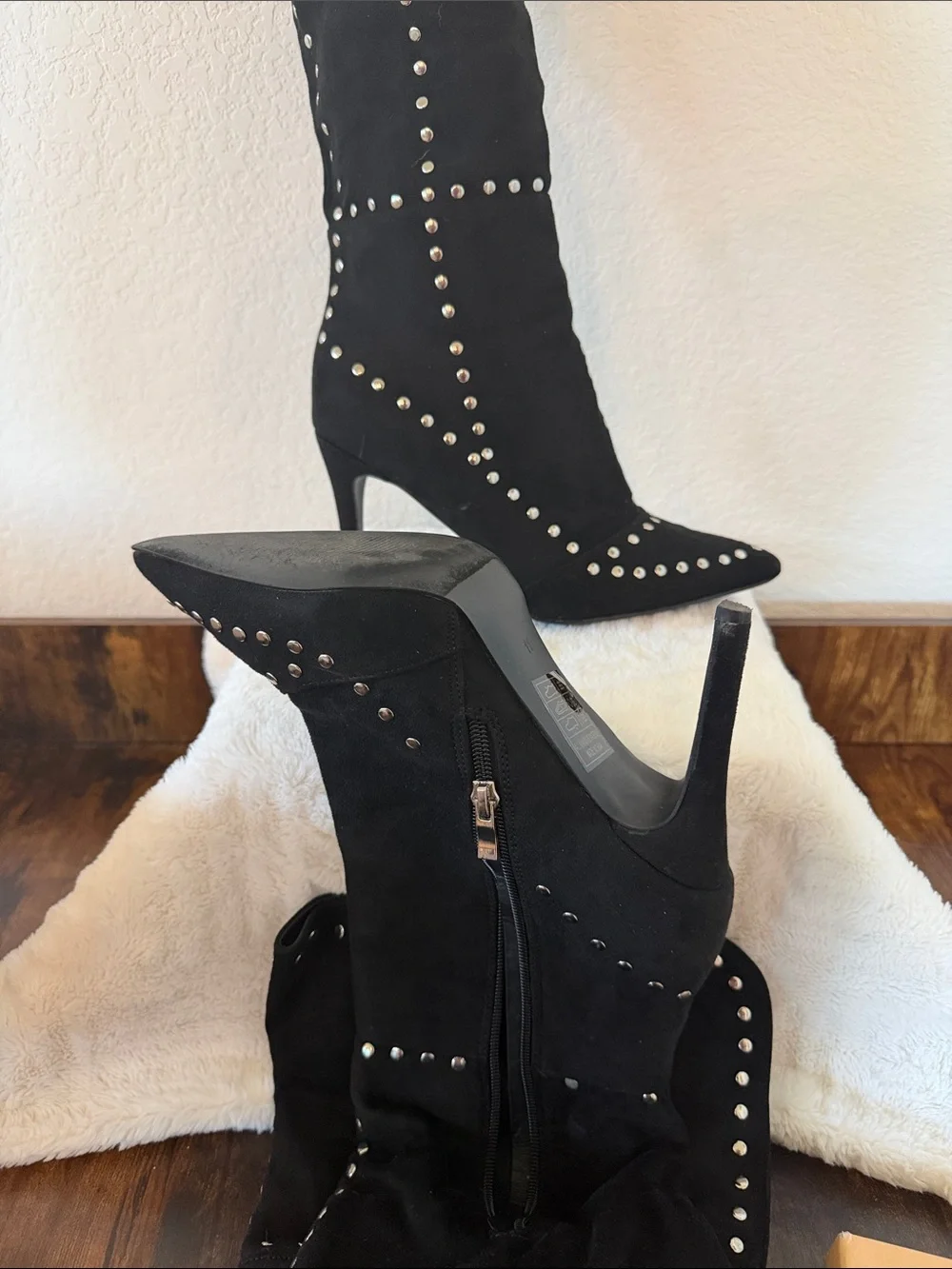 Studded Black Over-the-Knee High Heel Boot